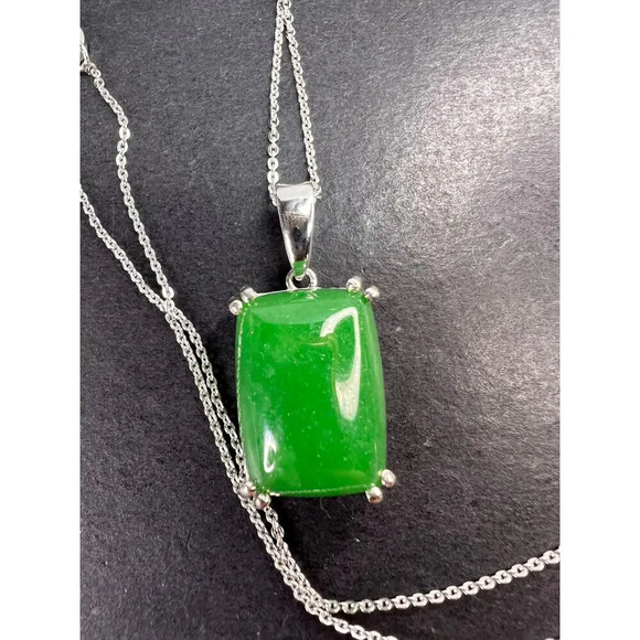 Jade pendant and chain necklace in platinum over sterling silver - Picture 2 of 11